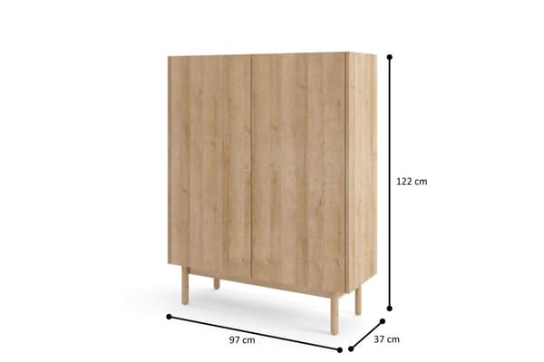3xEliving Høj kommode Bohemianova 97 cm lang med egefiner og marmorplade - et elegant og stilfuldt møbel
