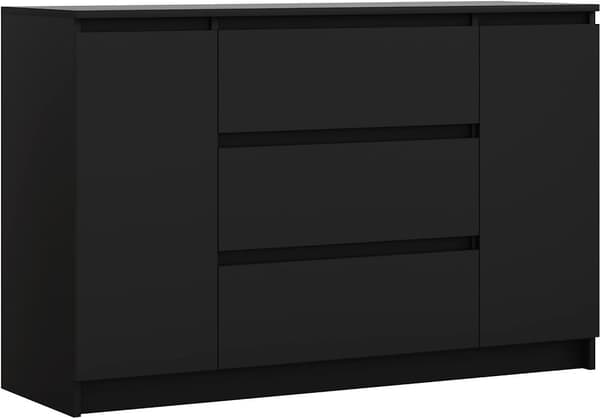 Lipasto 2 ovea ja 3 laatikkoa mustana, 140 x 78 x 39 cm