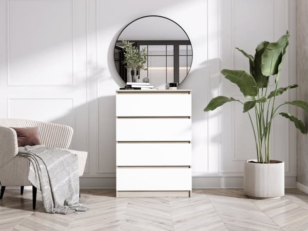 Kommode med 4 skuffer SONOMA EG / HVID, L: 70 cm H: 101 cm D: 39 cm