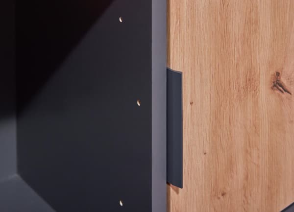 Pepeto skjenk 2 skuffer, 2 dører, 3 hyller grå, Artisan eik dekor.