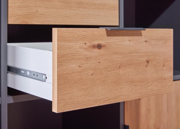 Pepeto skjenk 2 skuffer, 2 dører, 3 hyller grå, Artisan eik dekor.