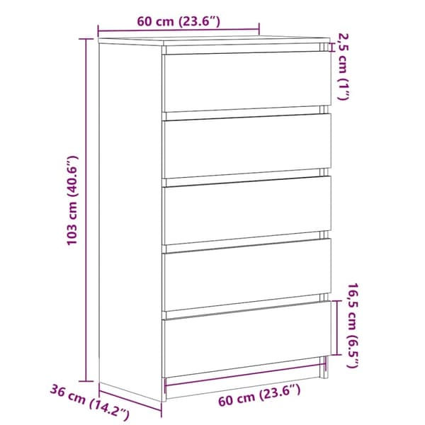 vidaXL Kommode grå sonoma 60x36x103 cm konstruert tre