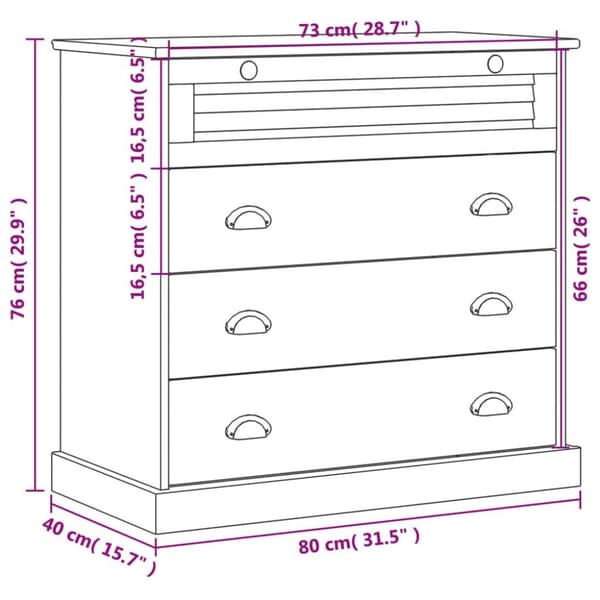 vidaXL kommode VIGO 80x40x76 cm massivt fyrretræ