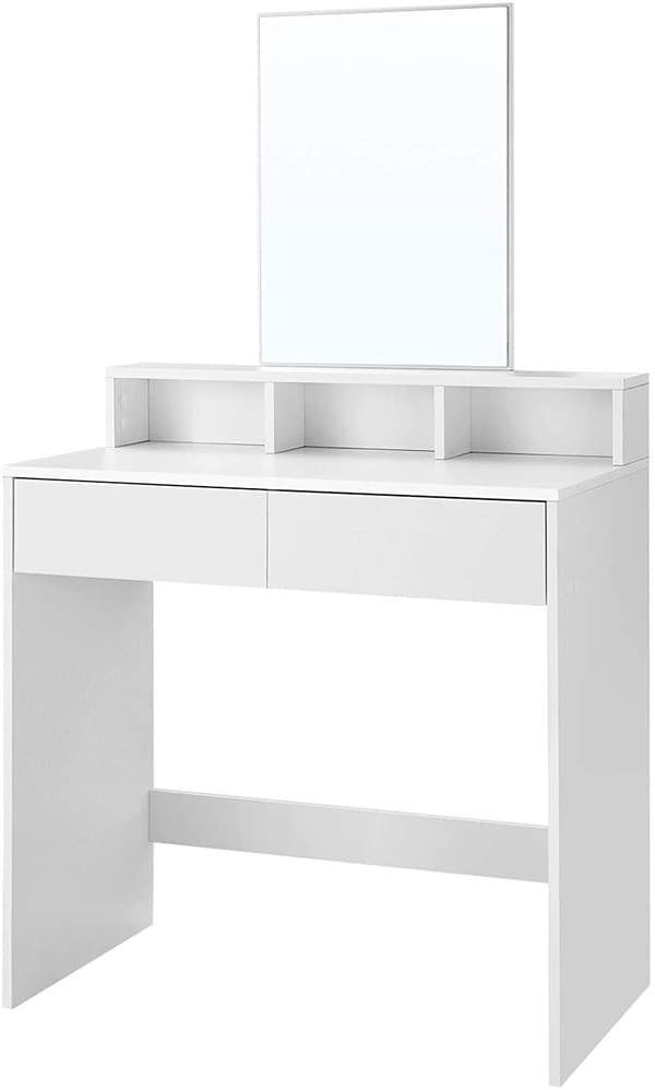 Rootz Toiletbord - Comestica Bord - Make-up bord - 2 skuffer - Spejl - Åbne rum - Forarbejdet træ - Hvid - 80 x 40 x 140 cm