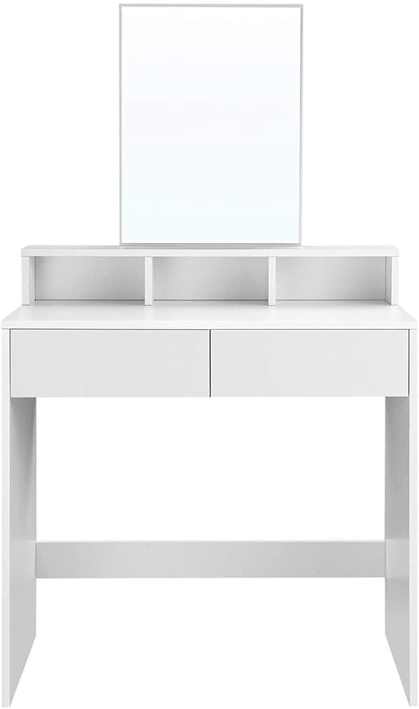 Rootz Toiletbord - Comestica Bord - Make-up bord - 2 skuffer - Spejl - Åbne rum - Forarbejdet træ - Hvid - 80 x 40 x 140 cm