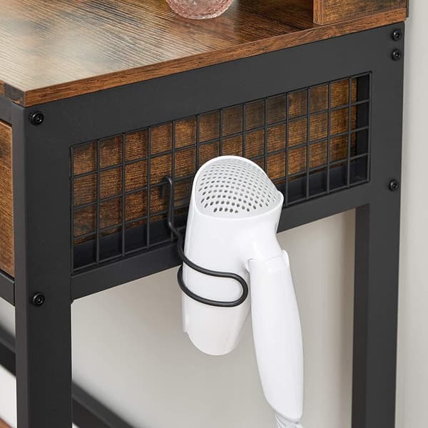 Rootz Sminkbord - Set - Sminkbord - 3-delat - Fällbar spegel - Hårtorkhållare - Kosmetikbord - Stoppad pall - 3 lådor - Industriell - Brun - Svart