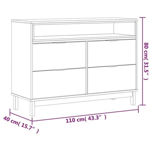 vidaXL kommode FLAM 110x40x80 cm massivt fyrretræ