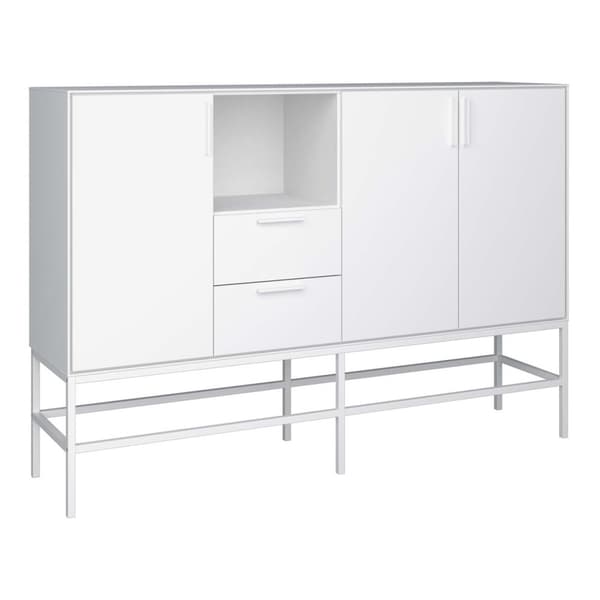 Ravn skjenk 3 dør og 2 skuffer, hvitlakkert, hvitt metallstell.