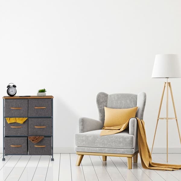 Relaxdays Byrå med hjul, Tyglådor, Dekorativ kommod, Platta med träeffekt, HlP 93x58x30cm, grå