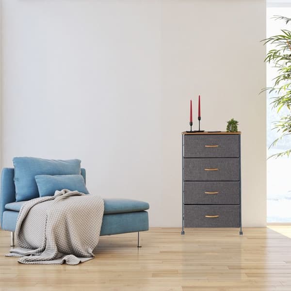 Relaxdays Byrå med hjul, Tyglådor, Dekorativ kommod, Platta med träeffekt, HlP 93x58x30cm, grå