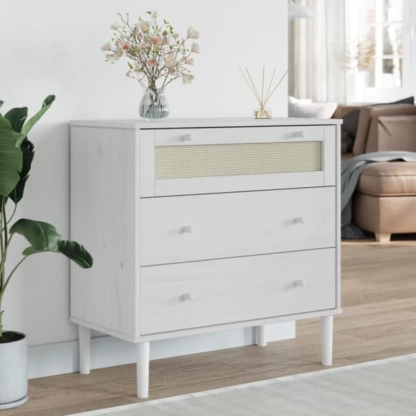 vidaXL kommode SENJA rattanlook 80x40x80 cm massivt fyrretræ hvid