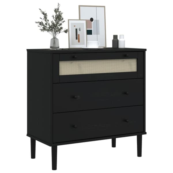 vidaXL Lipasto SENJA rottinkityyli musta 80x40x80 cm täysi mänty