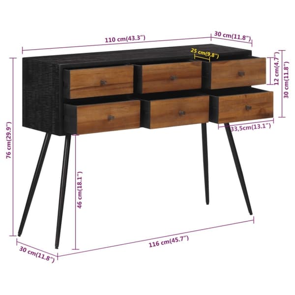 vidaXL Konsolbord med lådor 116x30x76 cm massiv återvunnen teak