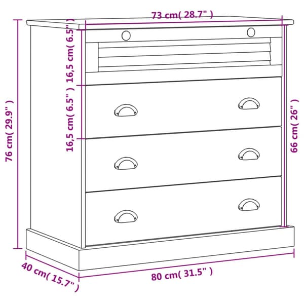 kommode VIGO 80x40x76 cm massivt fyrretræ grå