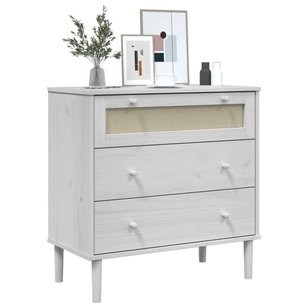 kommode SENJA rattanlook 80x40x80 cm massivt fyrretræ hvid