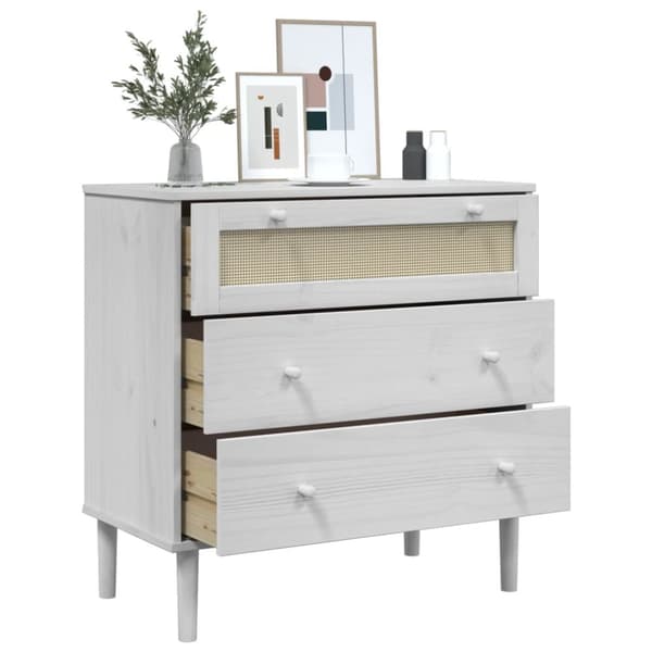 kommode SENJA rattanlook 80x40x80 cm massivt fyrretræ hvid