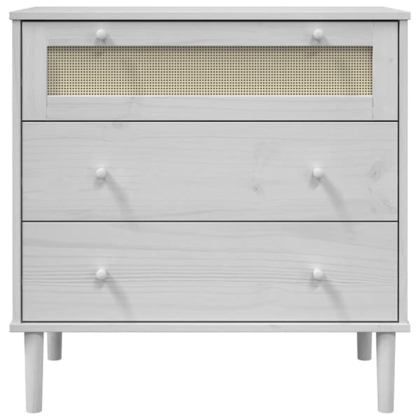 kommode SENJA rattanlook 80x40x80 cm massivt fyrretræ hvid