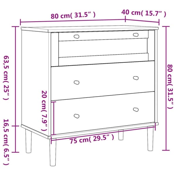 kommode SENJA rattanlook 80x40x80 cm massivt fyrretræ hvid