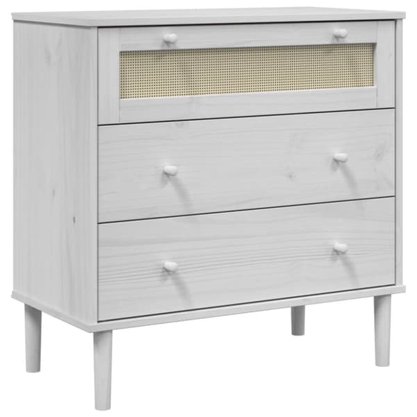 kommode SENJA rattanlook 80x40x80 cm massivt fyrretræ hvid