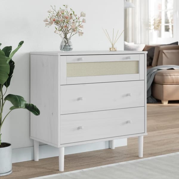 kommode SENJA rattanlook 80x40x80 cm massivt fyrretræ hvid
