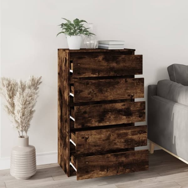 kommode 60x36x103 cm konstrueret træ røget egetræsfarve