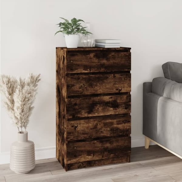 kommode 60x36x103 cm konstrueret træ røget egetræsfarve