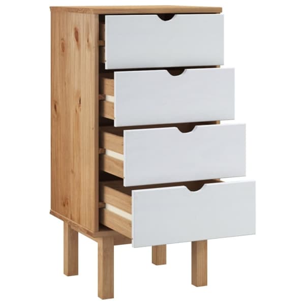 kommode OTTA 45x39x90 cm massivt fyrretræ brun og hvid
