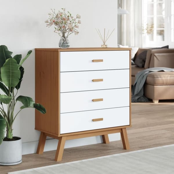 vidaXL Kommode OLDEN hvit og brun heltre furu