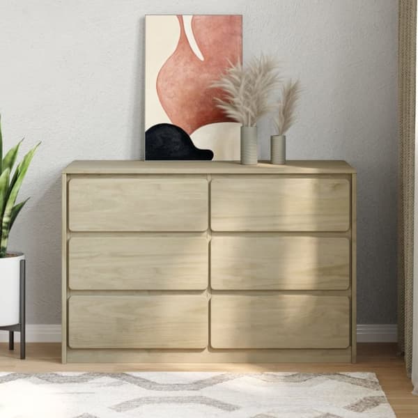 vidaXL kommode SAUDA 111x43x73,5 cm massivt fyrretræ egetræsfarve
