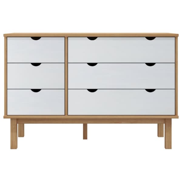 kommode OTTA 111x43x73,5 cm massivt fyrretræ brun og hvid