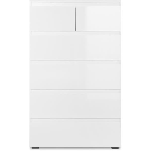 CAPETOWN byrå - Blank vit dekor - 6 lådor - L80 x H131,5 x D40 cm