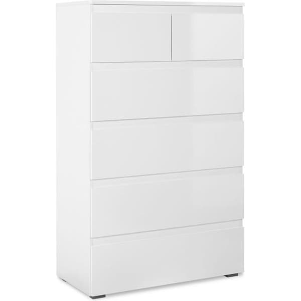 CAPETOWN byrå - Blank vit dekor - 6 lådor - L80 x H131,5 x D40 cm