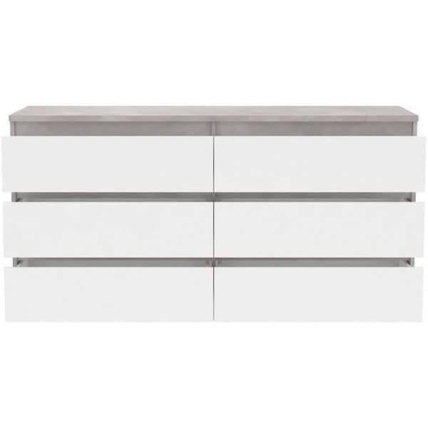 CHELSEA 6 lådor byrå - Vit/ljus betongfärg - L 154 x D 42,2 x H 79,9 cm