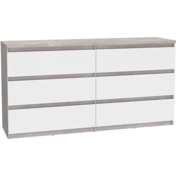 CHELSEA 6 lådor byrå - Vit/ljus betongfärg - L 154 x D 42,2 x H 79,9 cm