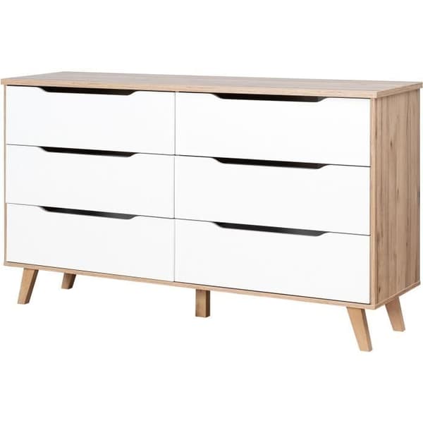6-lådors byrå - I spånskiva - Ek och vit dekor - Modern - L 154 x D 42 x H 86 cm