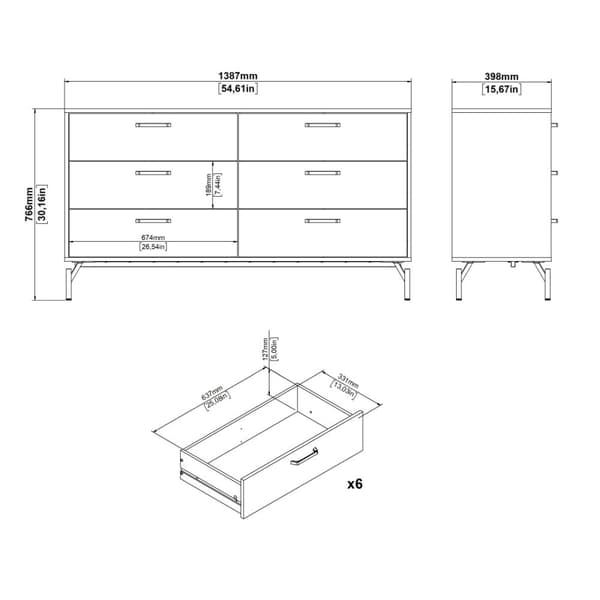 Dana kommode 6 skuffer sort mat.