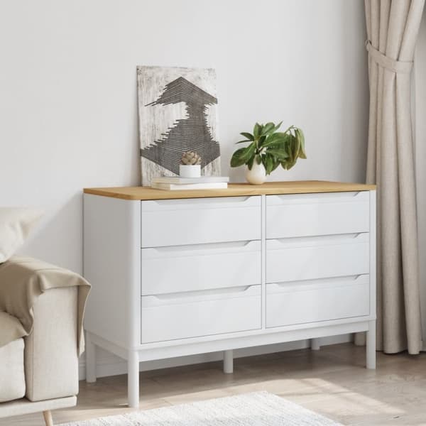 vidaXL Kommode FLORO hvit heltre furu