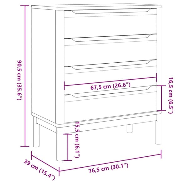 vidaXL Kommode FLORO hvit heltre furu