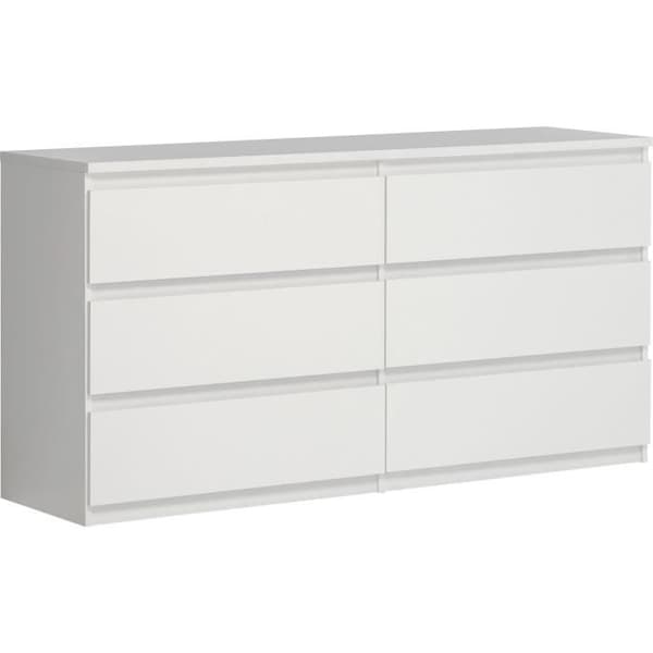 CHELSEA 6 lådor byrå - Matt vit färg - L 154 x D 42,2 x H 79,9 cm