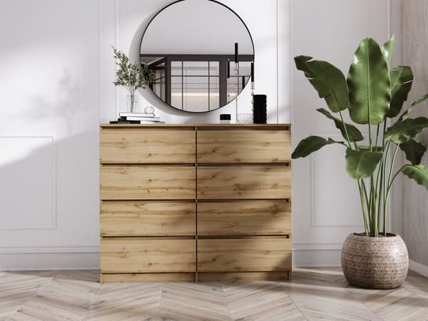 8-laatikkoinen lipasto tammi / valkoinen, L: 120 cm, K: 79 cm, S: 39 cm, Säilytysyksikkö