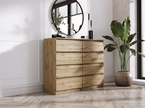 8-laatikkoinen lipasto tammi / valkoinen, L: 120 cm, K: 79 cm, S: 39 cm, Säilytysyksikkö