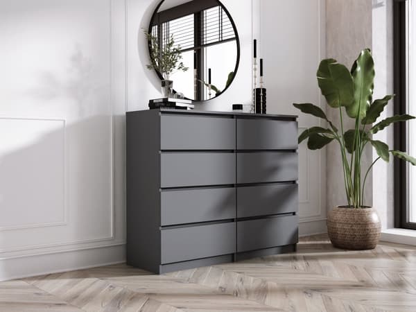 Antracit byrå med 8 lådor, L: 120 cm, H: 79 cm, D: 39 cm