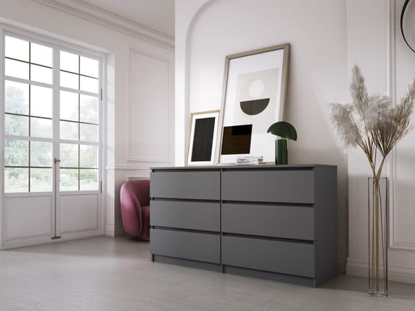 Antrasiitti 6-laatikkoinen lipasto, L: 140 cm, K: 79 cm, S: 39 cm, Säilytysyksikkö