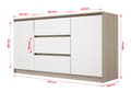 Pikkukuva 3 / 3: Lipasto 3 laatikkoa ja 2 ovea Sonoma Oak / White, P: 140 cm, K: 101 cm, S: 39 cm