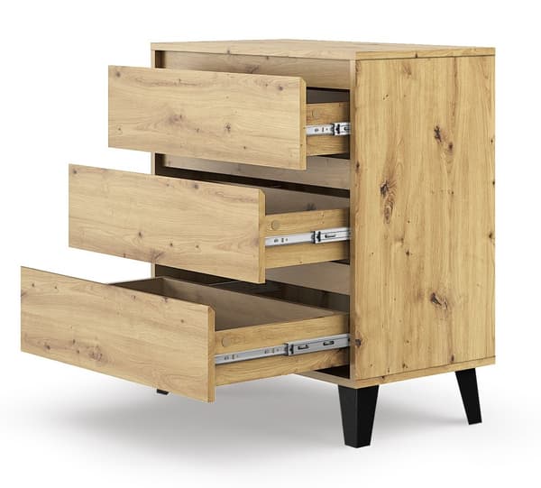 Kommode, skænk med 3 skuffer i Artisan eg (B: 70 cm x H: 78,5 cm x D: 39 cm)