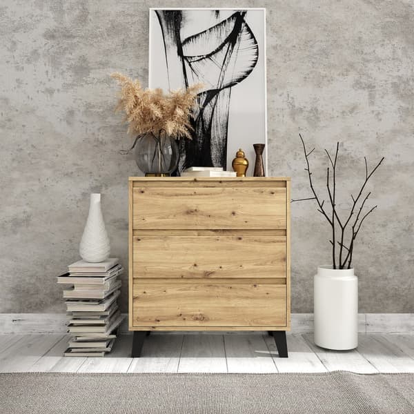 Kommode, skænk med 3 skuffer i Artisan eg (B: 70 cm x H: 78,5 cm x D: 39 cm)