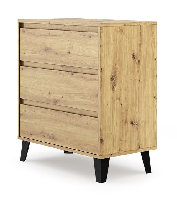 Kommode, skænk med 3 skuffer i Artisan eg (B: 70 cm x H: 78,5 cm x D: 39 cm)