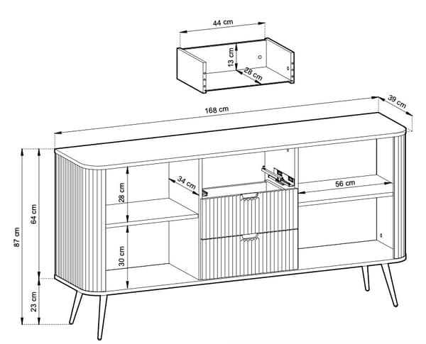 Valkoinen lipasto, jalat: musta, S: L: 103 cm, K: 129 cm, S: 39 cm