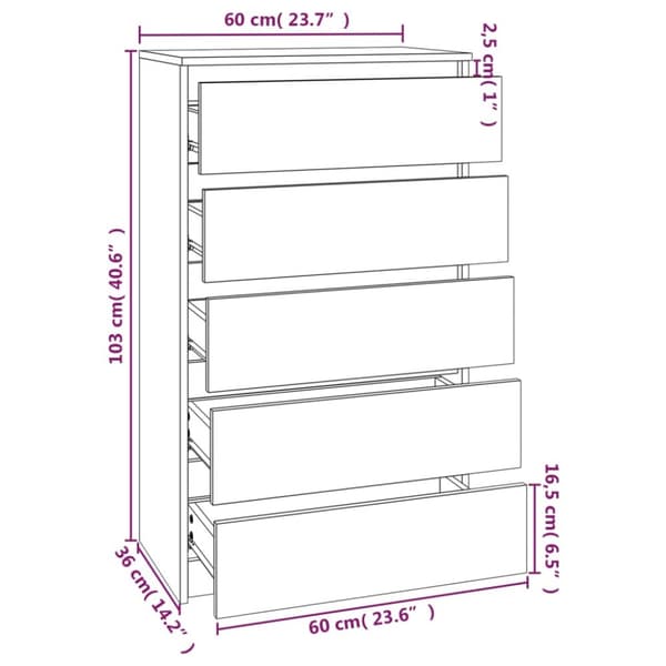 vidaXL skuffeskab 60x36x103 cm konstrueret træ hvid - Skuffemøbler