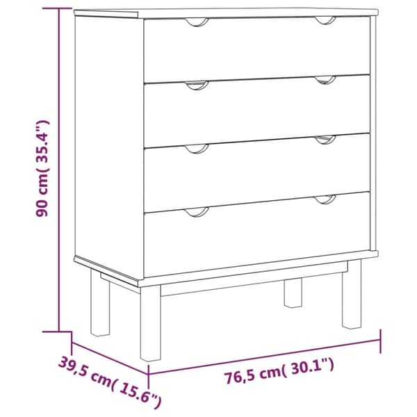 vidaXL kommode OTTA 76,5x39,5x90 cm massivt fyrretræ - Skuffemøbler